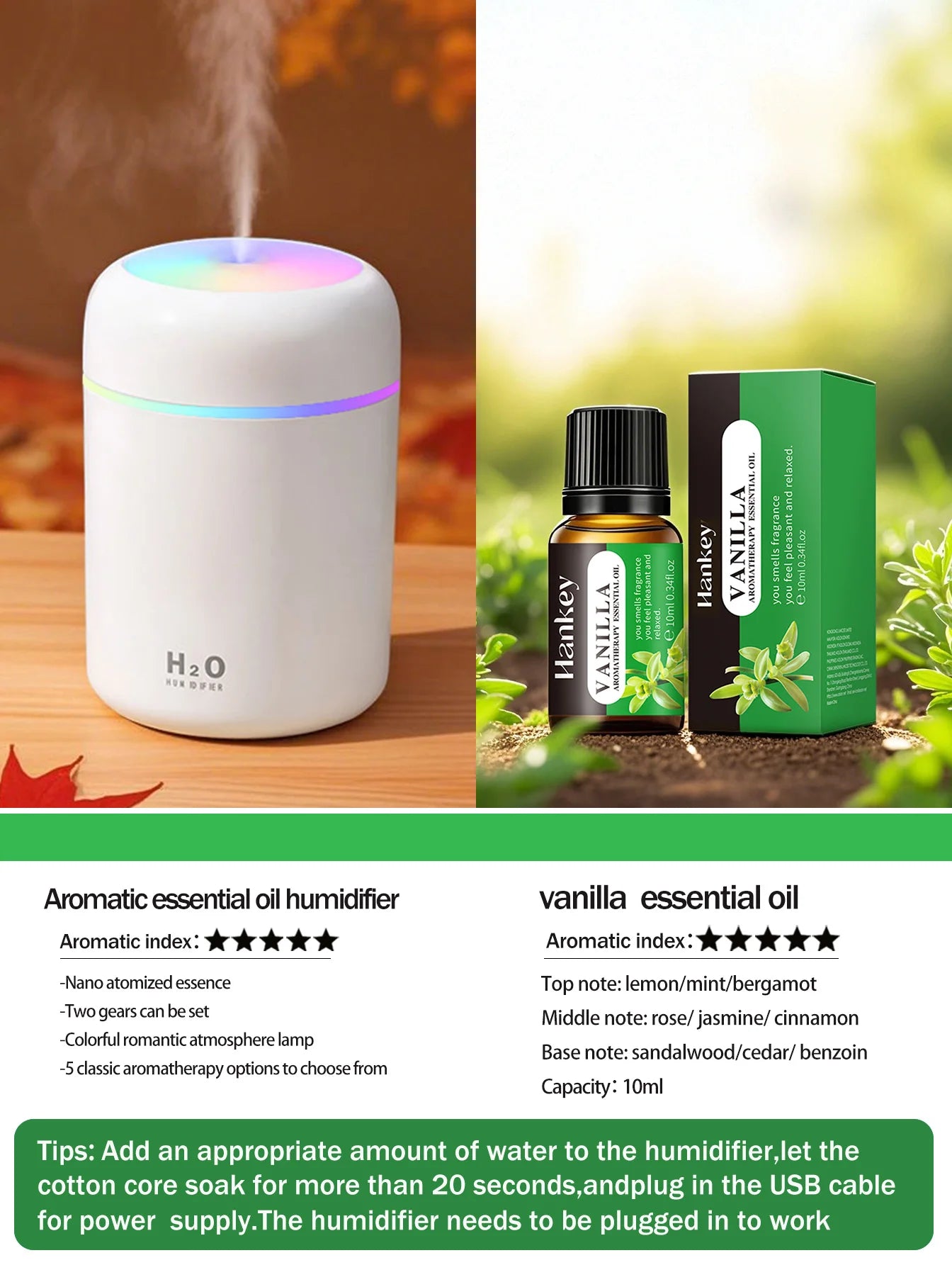 Diffusore Aromaterapia 300ml con Luce LED