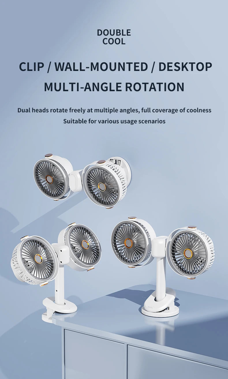 Ventilatore a Clip Doppia Testa Ricaricabile