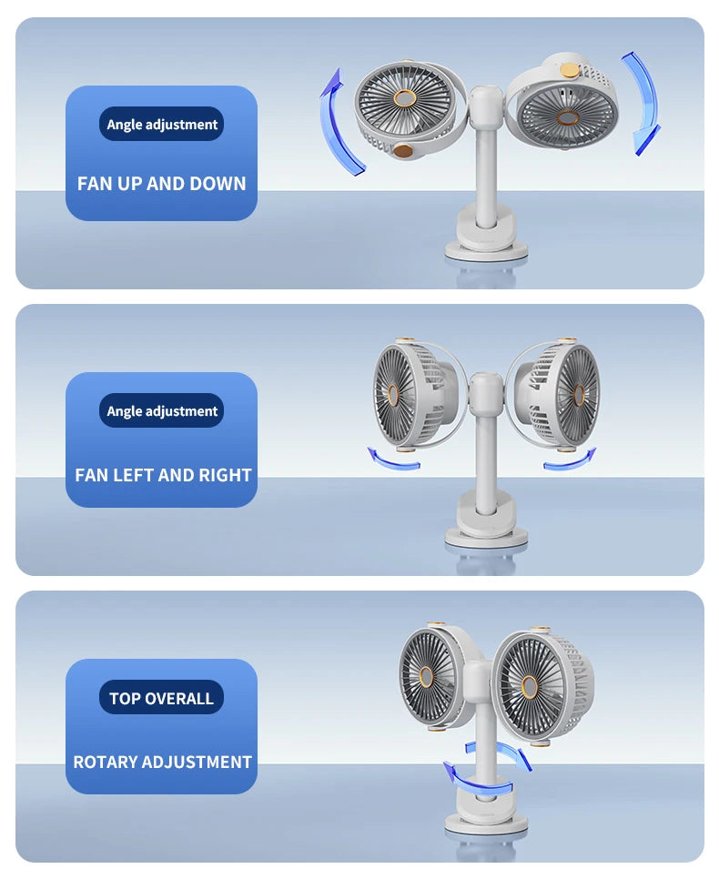 Ventilatore a Clip Doppia Testa Ricaricabile