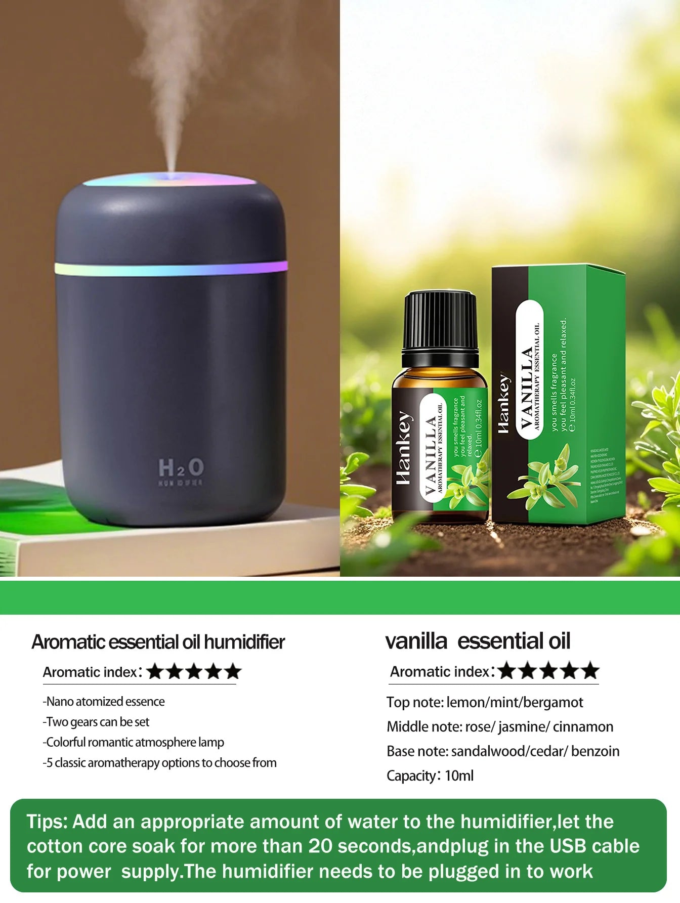 Diffusore Aromaterapia 300ml con Luce LED