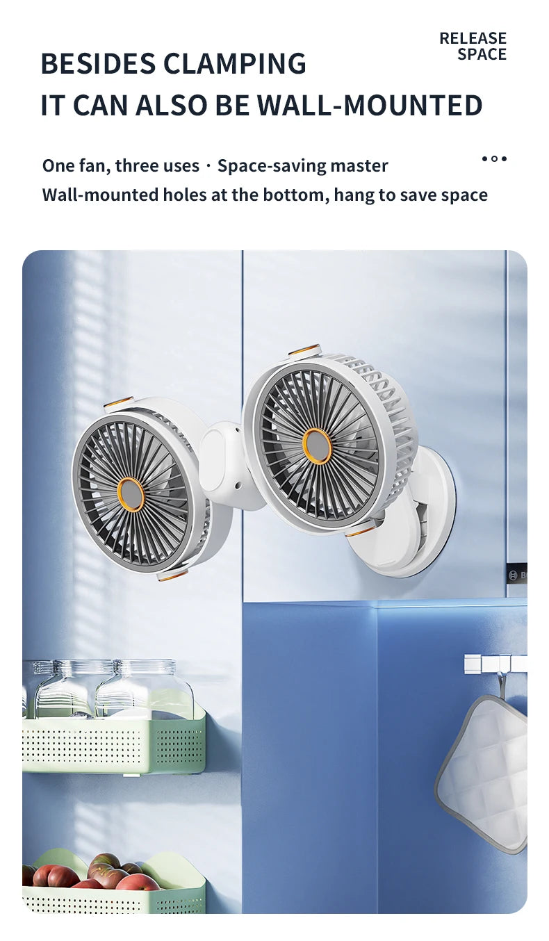 Ventilatore a Clip Doppia Testa Ricaricabile