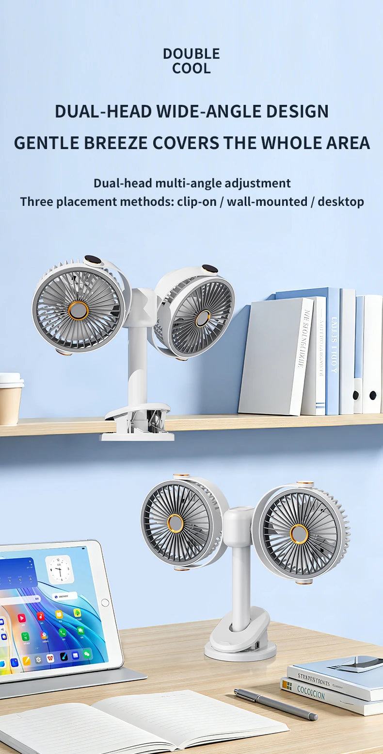 Ventilatore a Clip Doppia Testa Ricaricabile