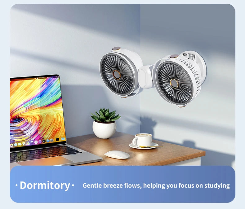 Ventilatore a Clip Doppia Testa Ricaricabile