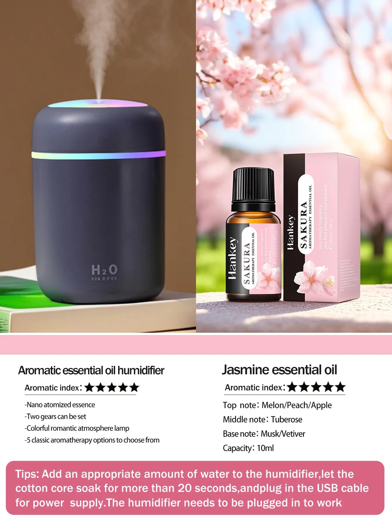 Diffusore Aromaterapia 300ml con Luce LED