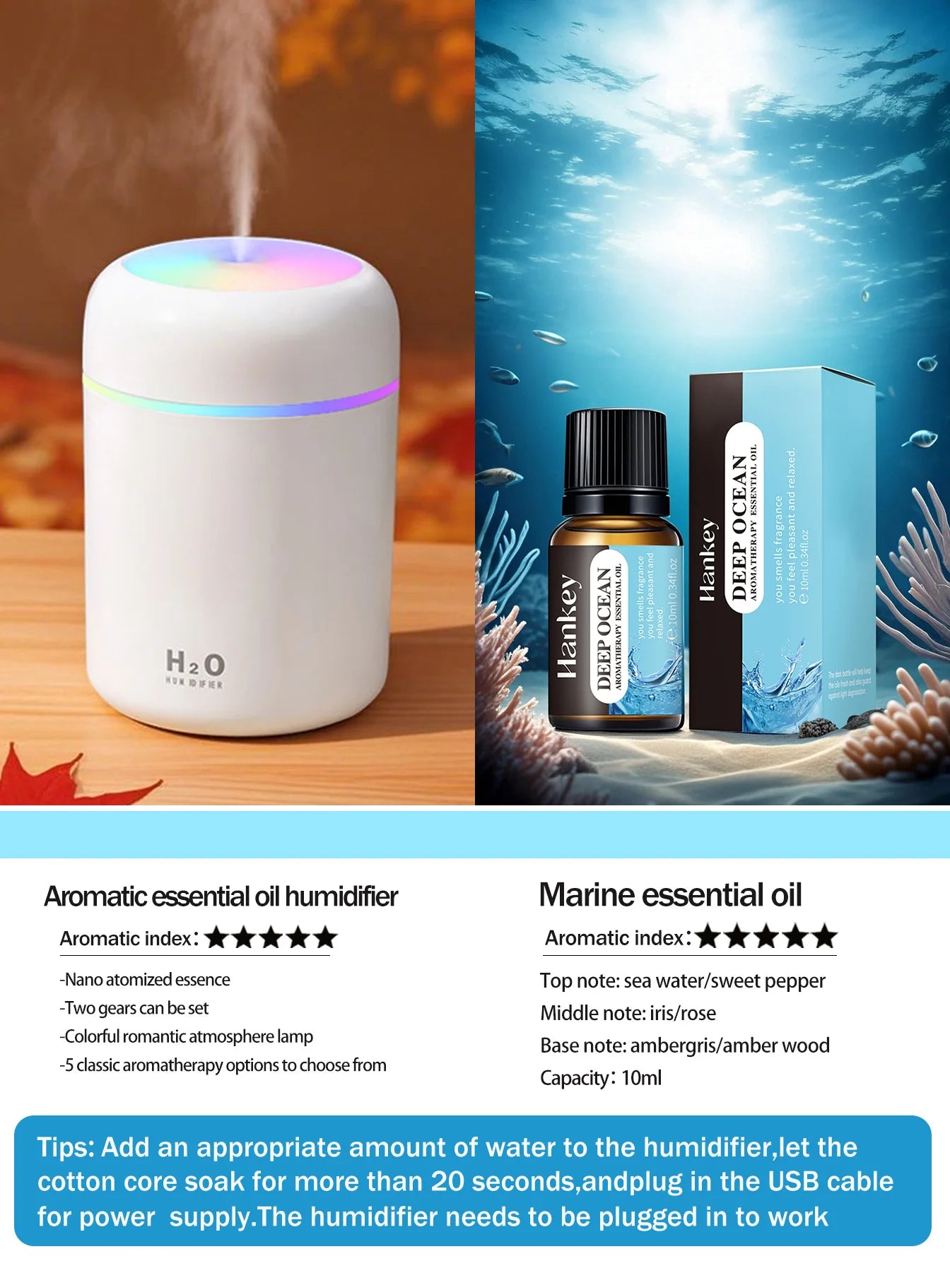 Diffusore Aromaterapia 300ml con Luce LED