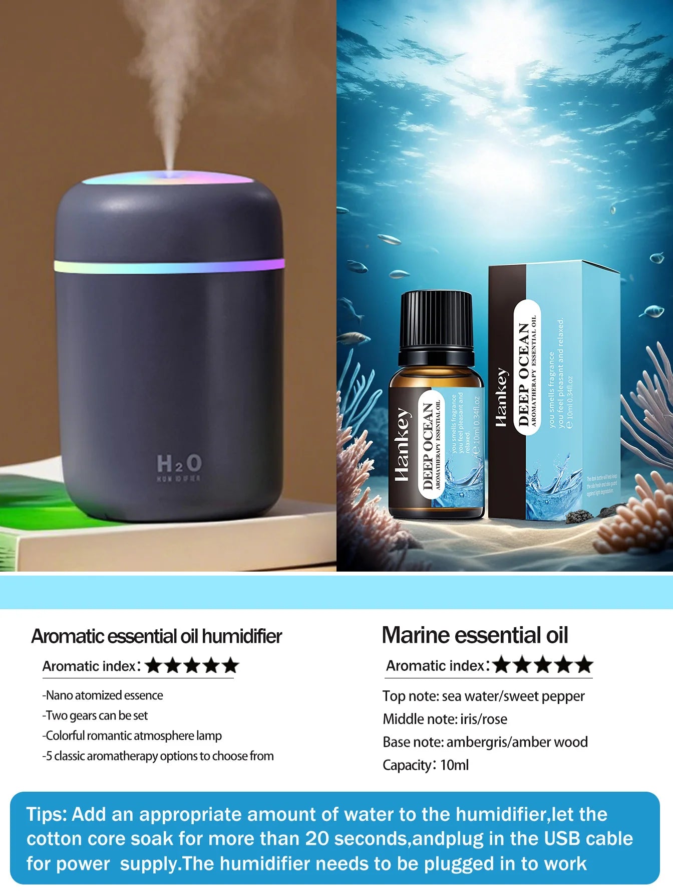 Diffusore Aromaterapia 300ml con Luce LED