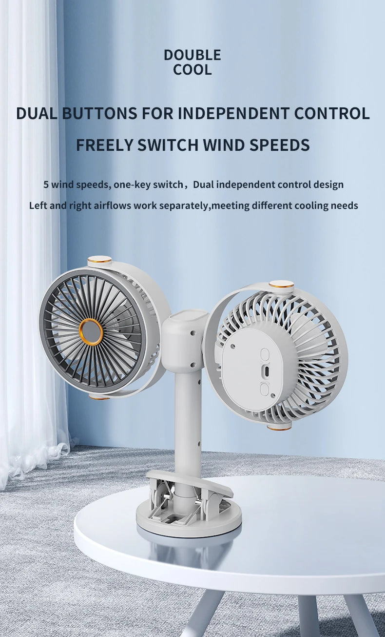 Ventilatore a Clip Doppia Testa Ricaricabile