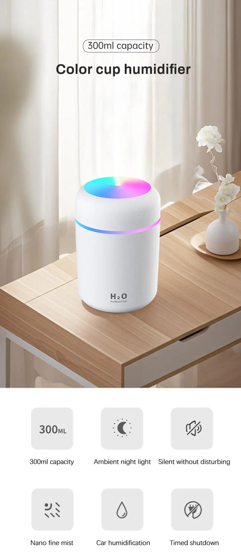 Diffusore Aromaterapia 300ml con Luce LED