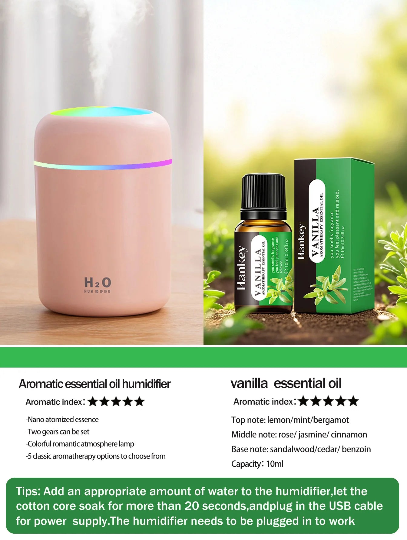Diffusore Aromaterapia 300ml con Luce LED
