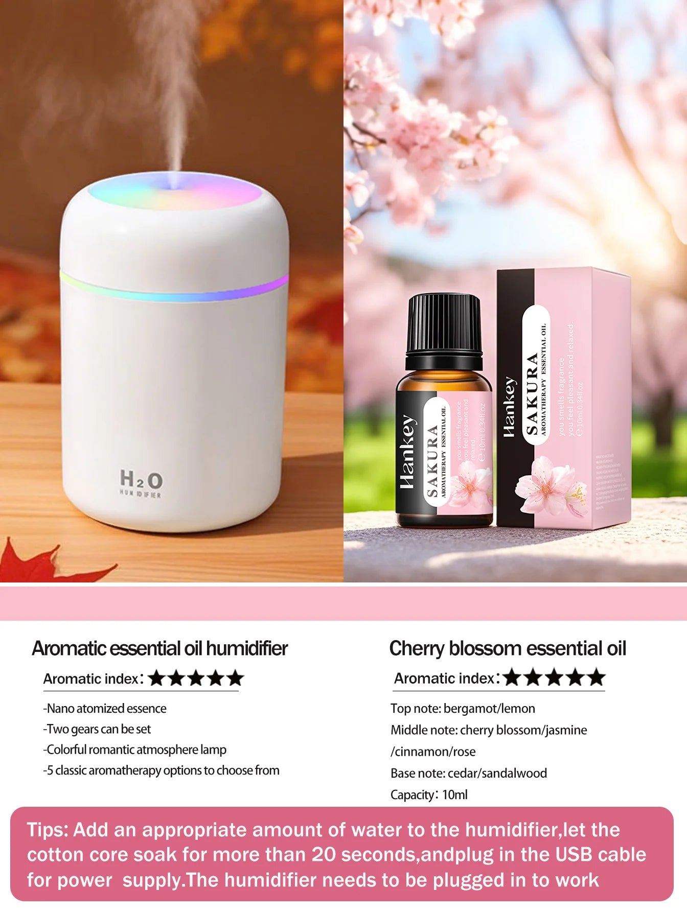 Diffusore Aromaterapia 300ml con Luce LED