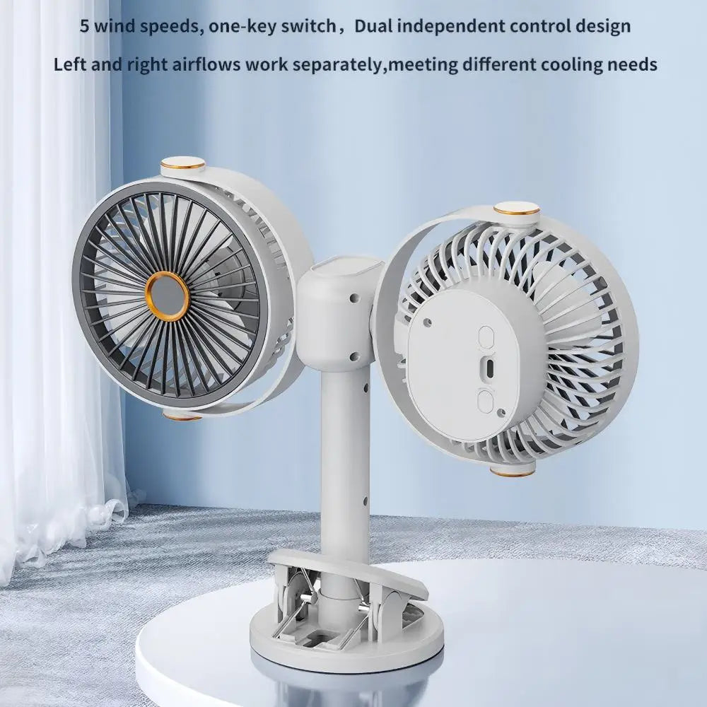 Ventilatore a Clip Doppia Testa Ricaricabile