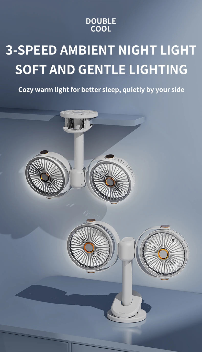 Ventilatore a Clip Doppia Testa Ricaricabile
