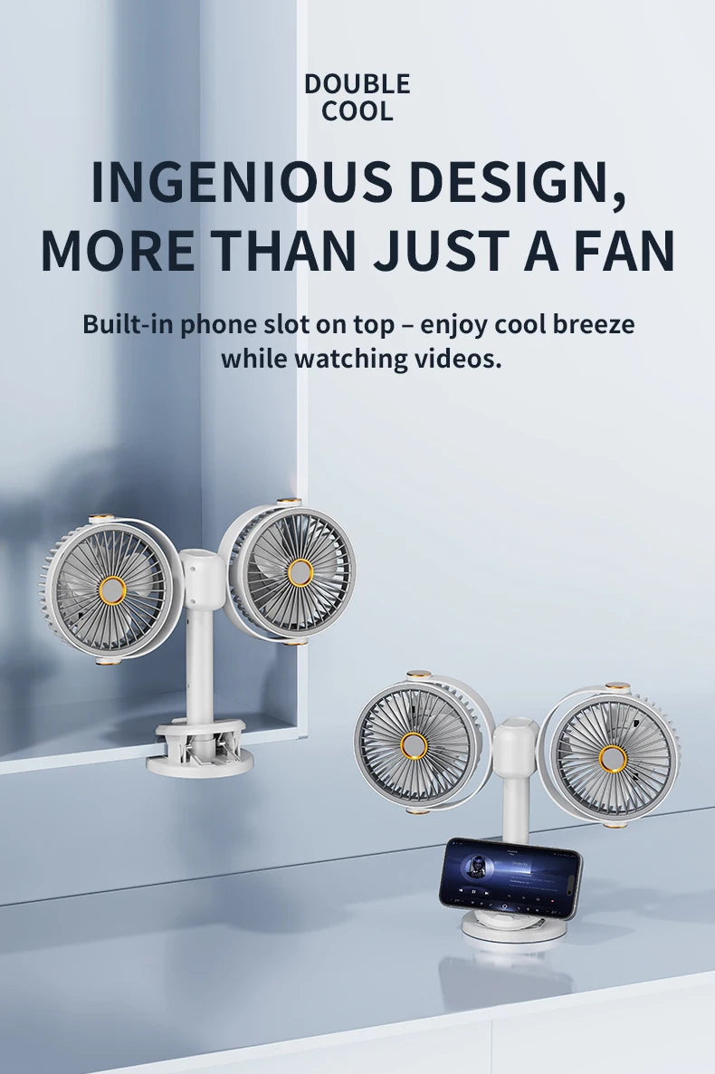 Ventilatore a Clip Doppia Testa Ricaricabile