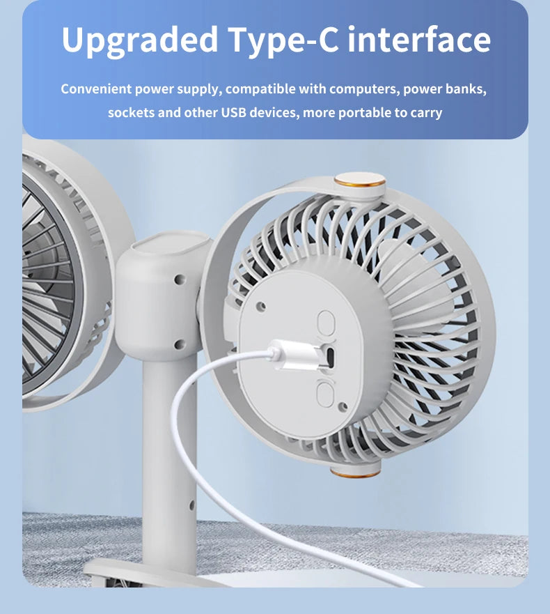 Ventilatore a Clip Doppia Testa Ricaricabile