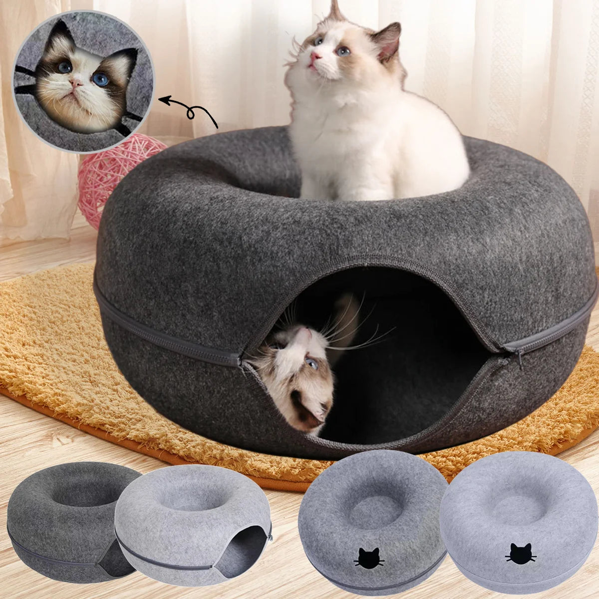 Cuccia Ciambella in Feltro 2-in-1 per Gatti