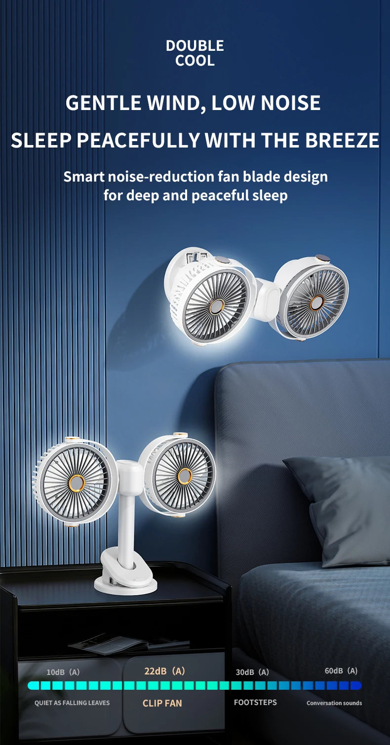 Ventilatore a Clip Doppia Testa Ricaricabile