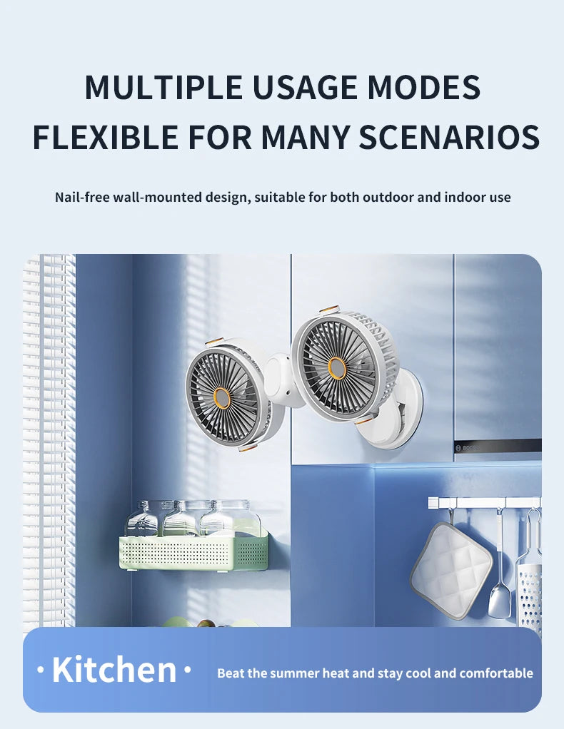 Ventilatore a Clip Doppia Testa Ricaricabile