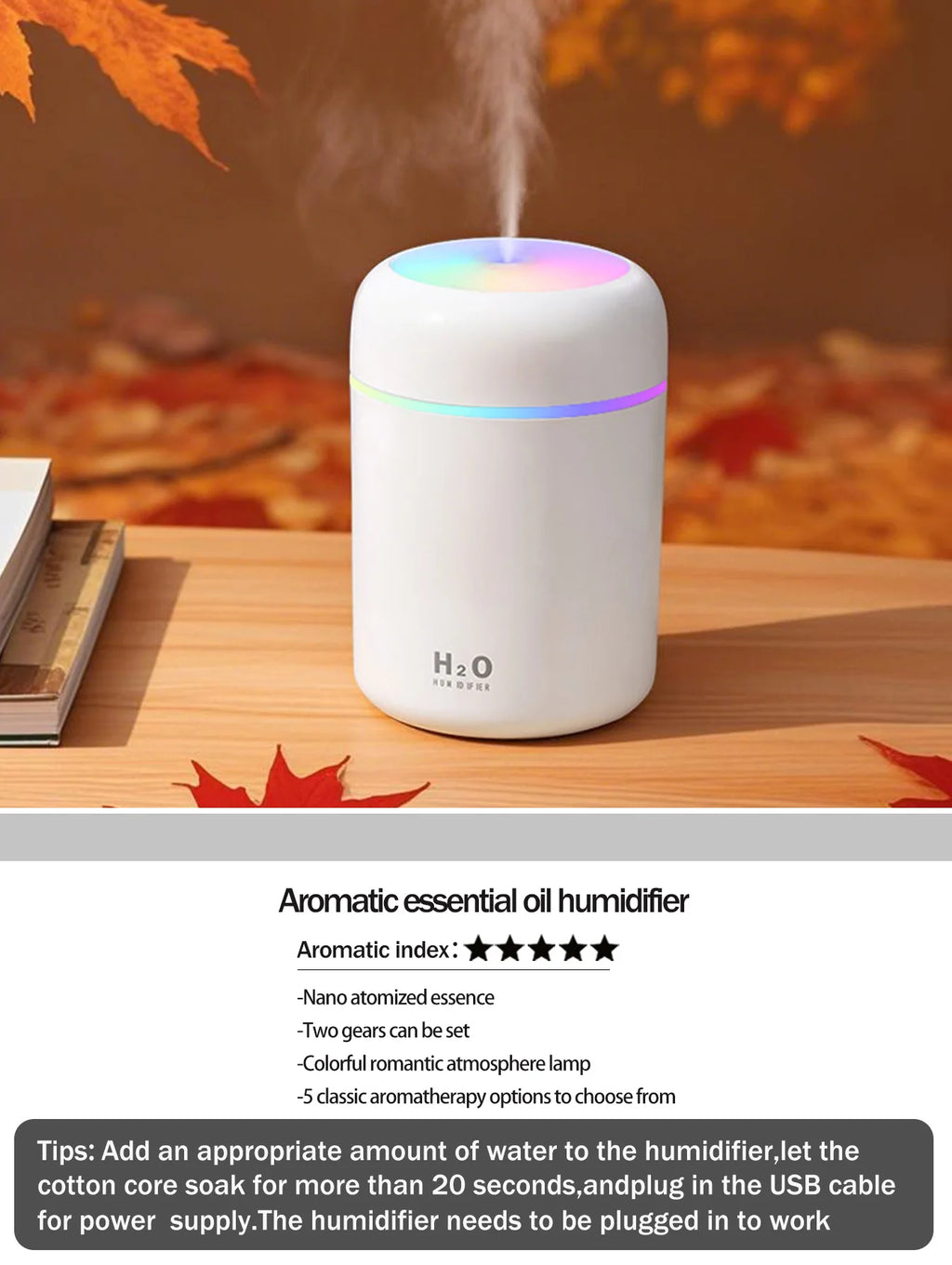 Diffusore Aromaterapia 300ml con Luce LED