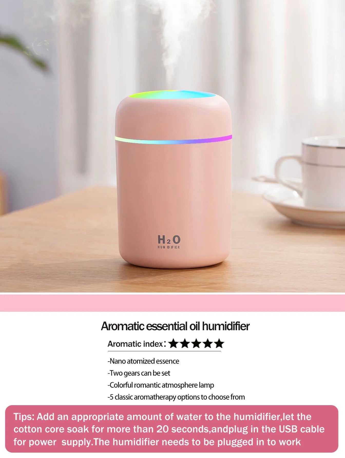 Diffusore Aromaterapia 300ml con Luce LED