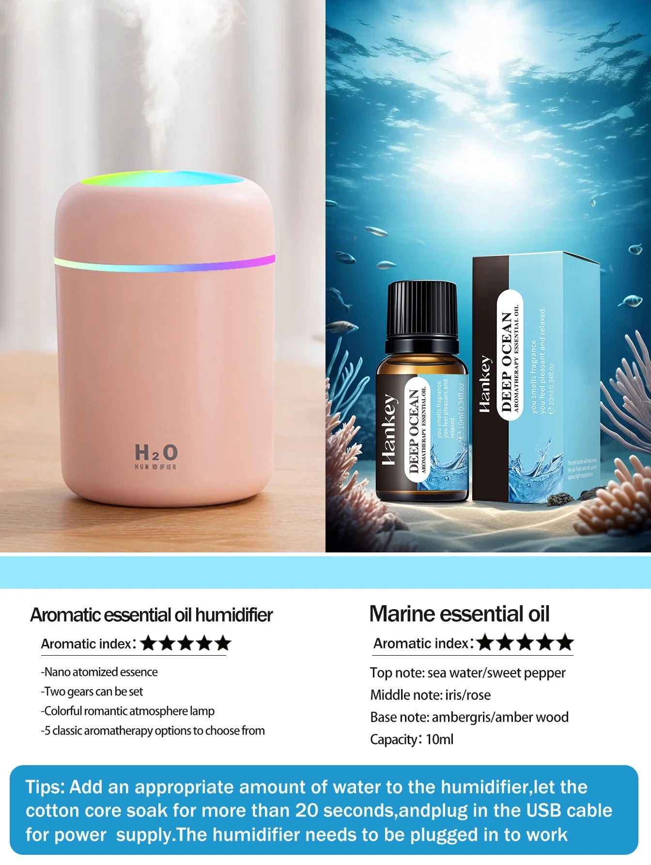 Diffusore Aromaterapia 300ml con Luce LED