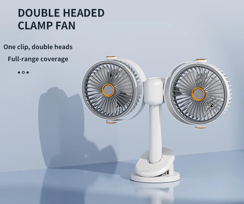 Ventilatore a Clip Doppia Testa Ricaricabile
