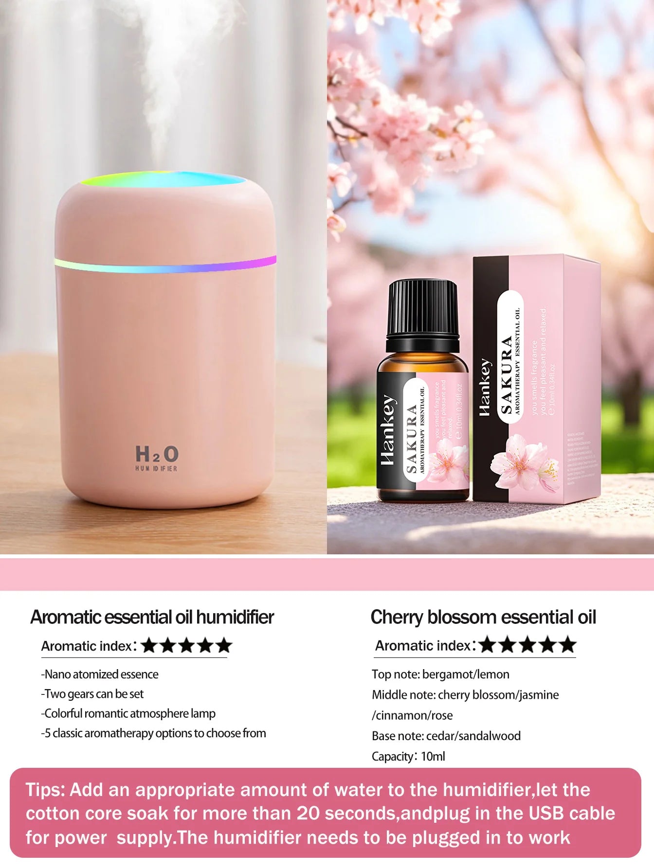 Diffusore Aromaterapia 300ml con Luce LED