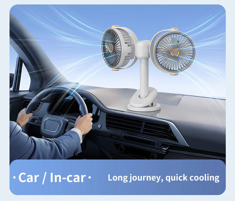 Ventilatore a Clip Doppia Testa Ricaricabile