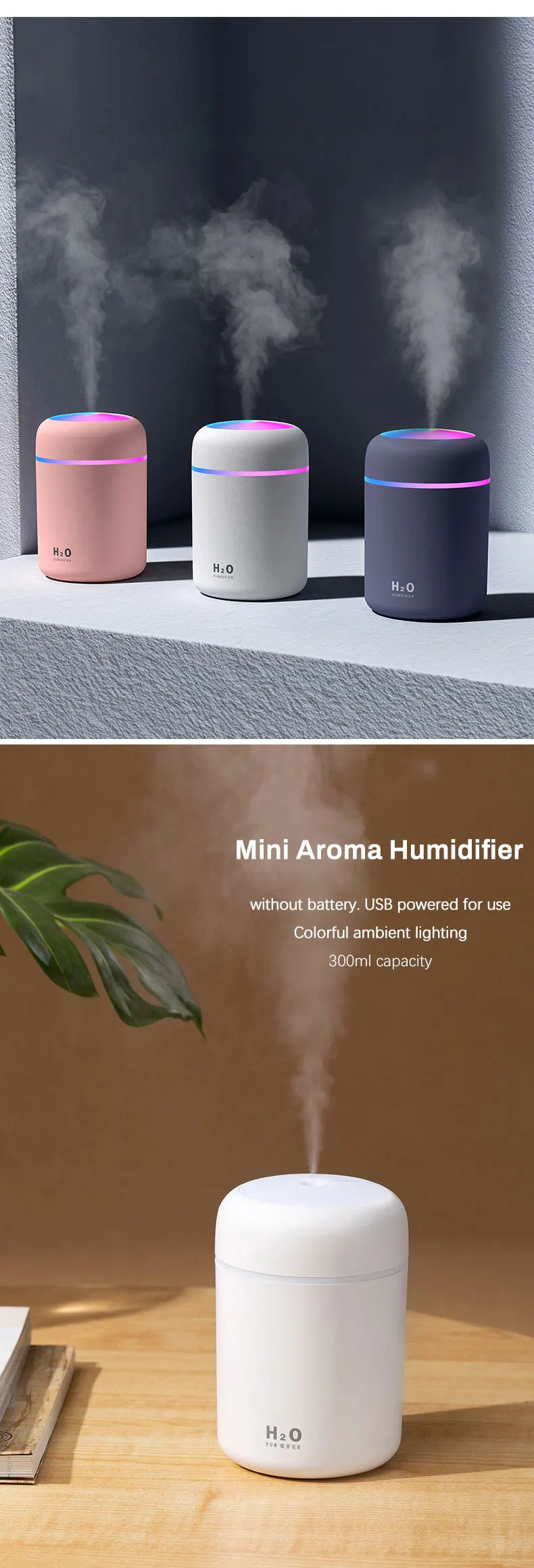 Diffusore Aromaterapia 300ml con Luce LED